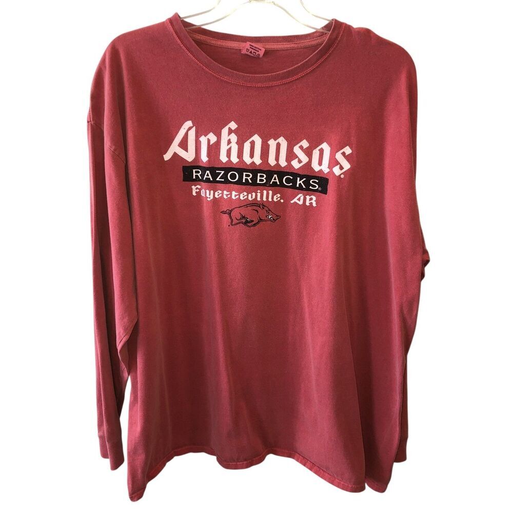 Arkansas Razorbacks Adult Size 2XL Red Cotton Long Sleeve Pullover T Shirt Tee